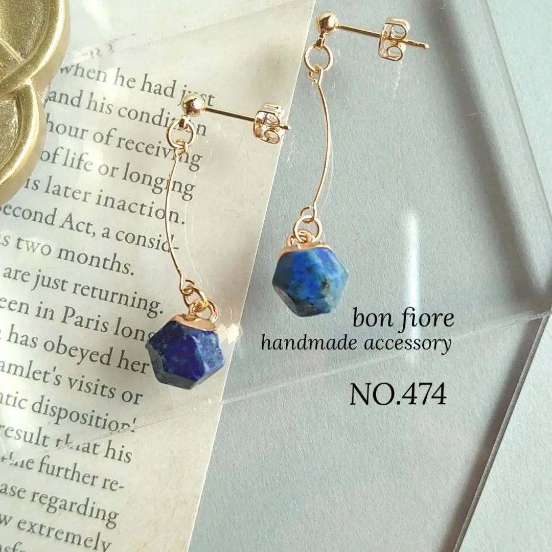 NO.474 Handmade Earrings Natural Stone Lapis Lazuli Blue Elegant Earrings