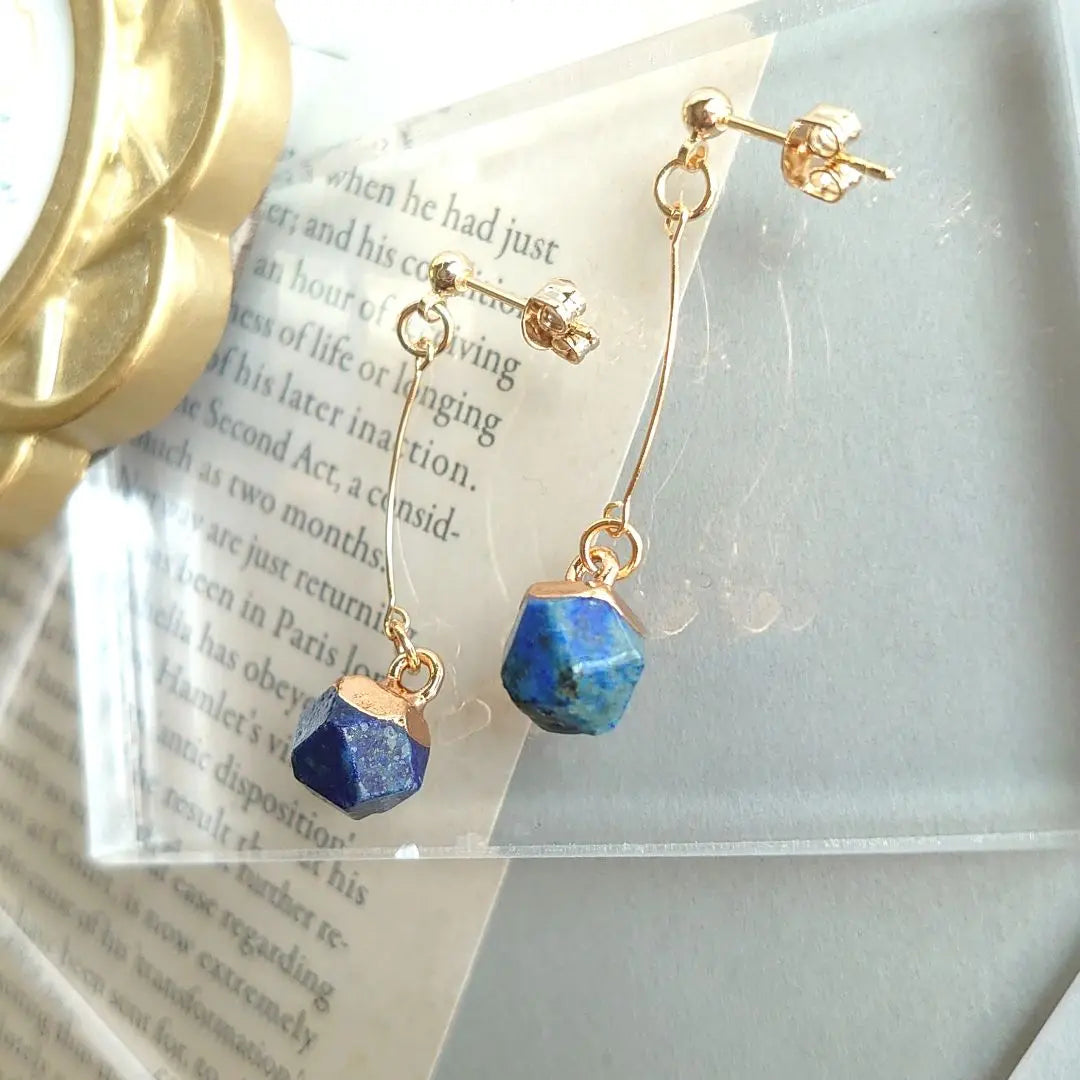 NO.474 Handmade Earrings Natural Stone Lapis Lazuli Blue Elegant Earrings