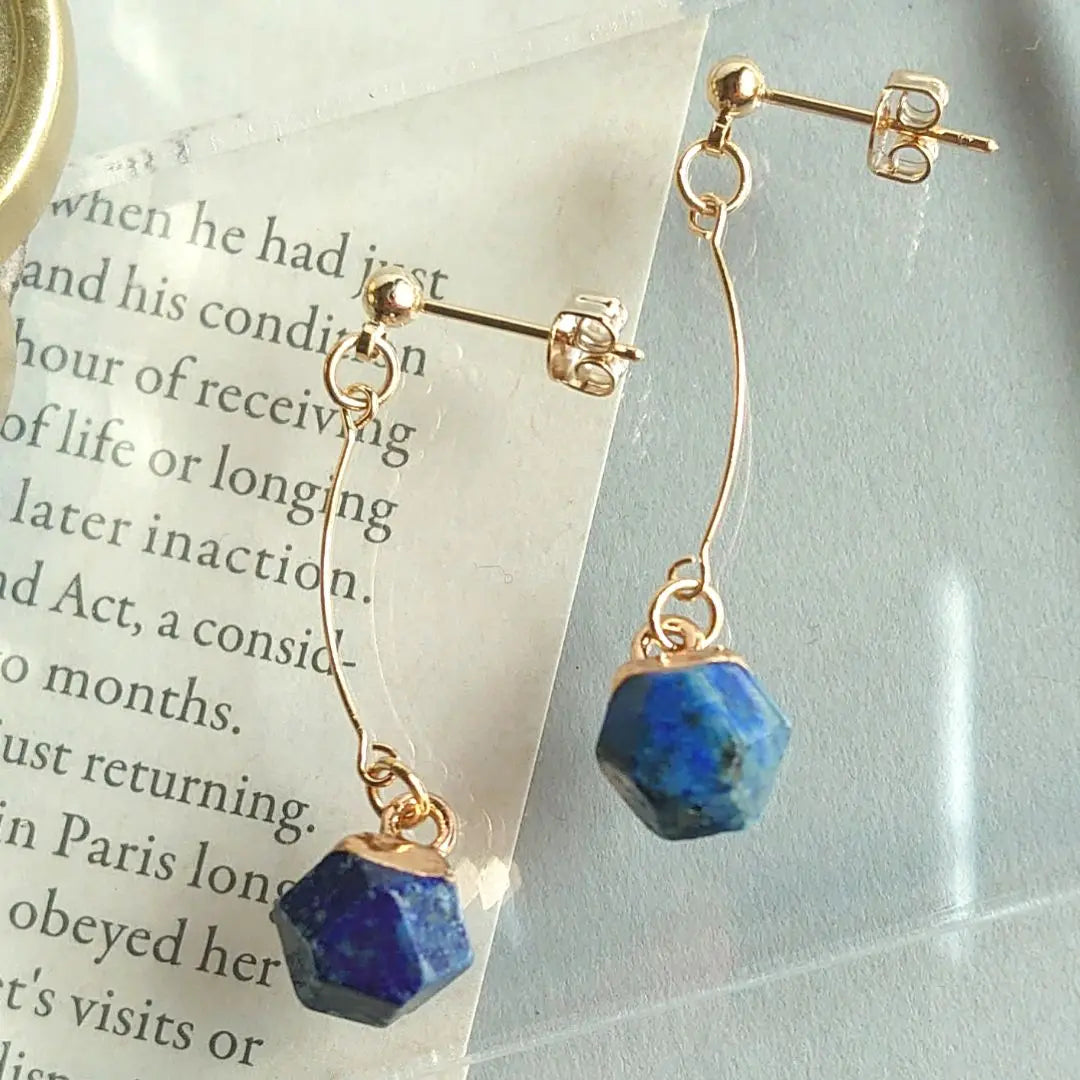 NO.474 Handmade Earrings Natural Stone Lapis Lazuli Blue Elegant Earrings