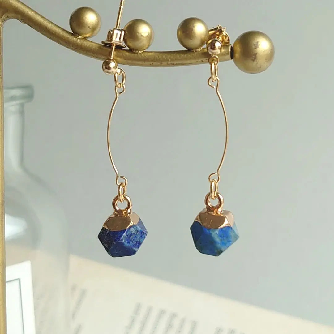 NO.474 Handmade Earrings Natural Stone Lapis Lazuli Blue Elegant Earrings