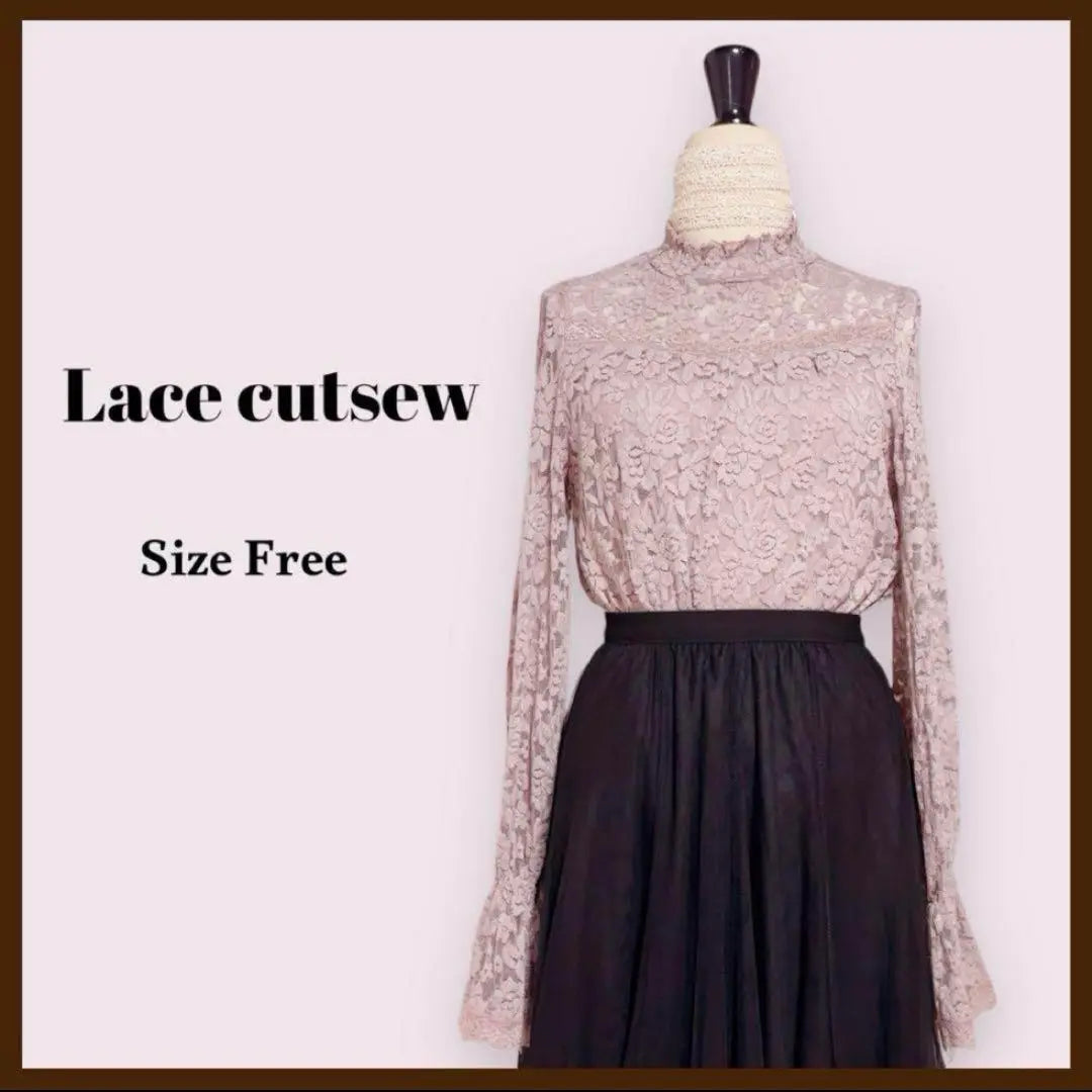 Total lace cut -and -sew pink free mass production type girly office clean | 総レースカットソー　ピンク　Free　量産型　ガーリー　オフィス　きれいめ