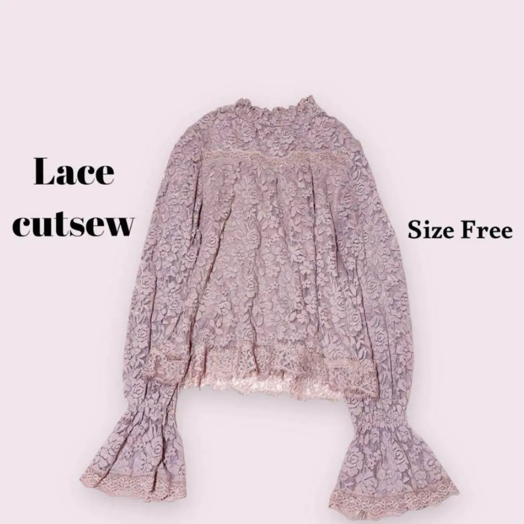 Total lace cut -and -sew pink free mass production type girly office clean | 総レースカットソー　ピンク　Free　量産型　ガーリー　オフィス　きれいめ