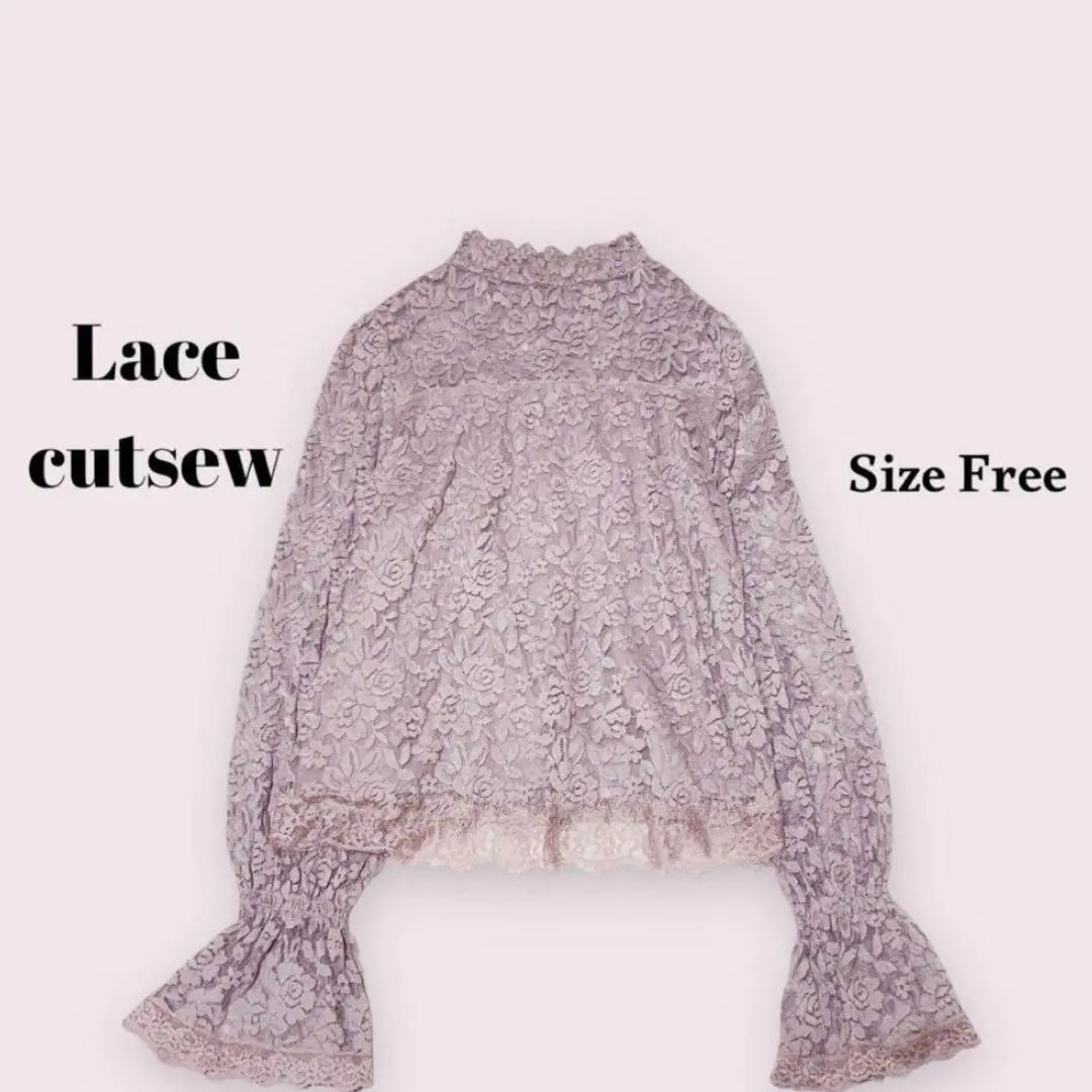 Total lace cut -and -sew pink free mass production type girly office clean | 総レースカットソー　ピンク　Free　量産型　ガーリー　オフィス　きれいめ