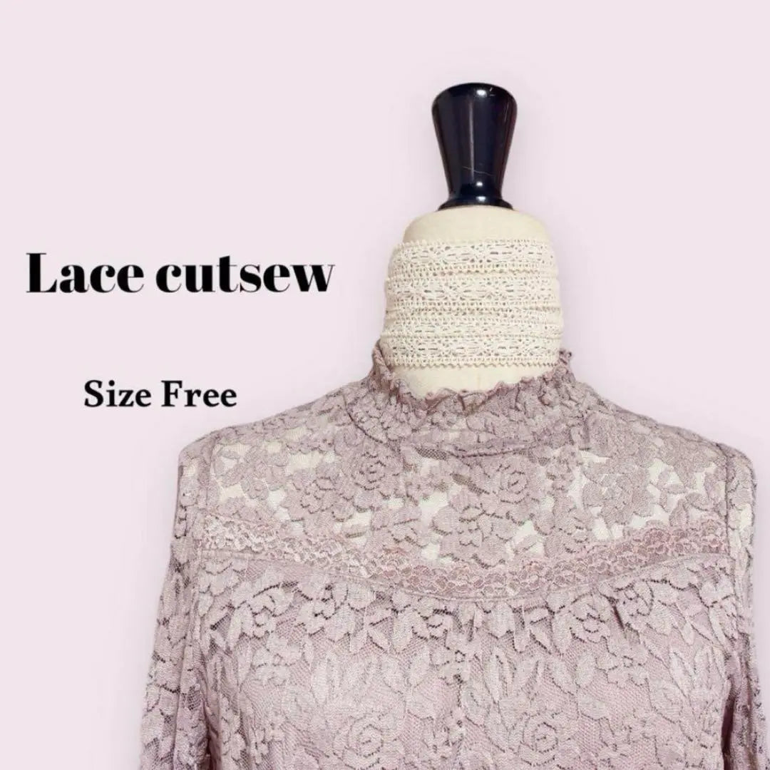 Total lace cut -and -sew pink free mass production type girly office clean | 総レースカットソー　ピンク　Free　量産型　ガーリー　オフィス　きれいめ