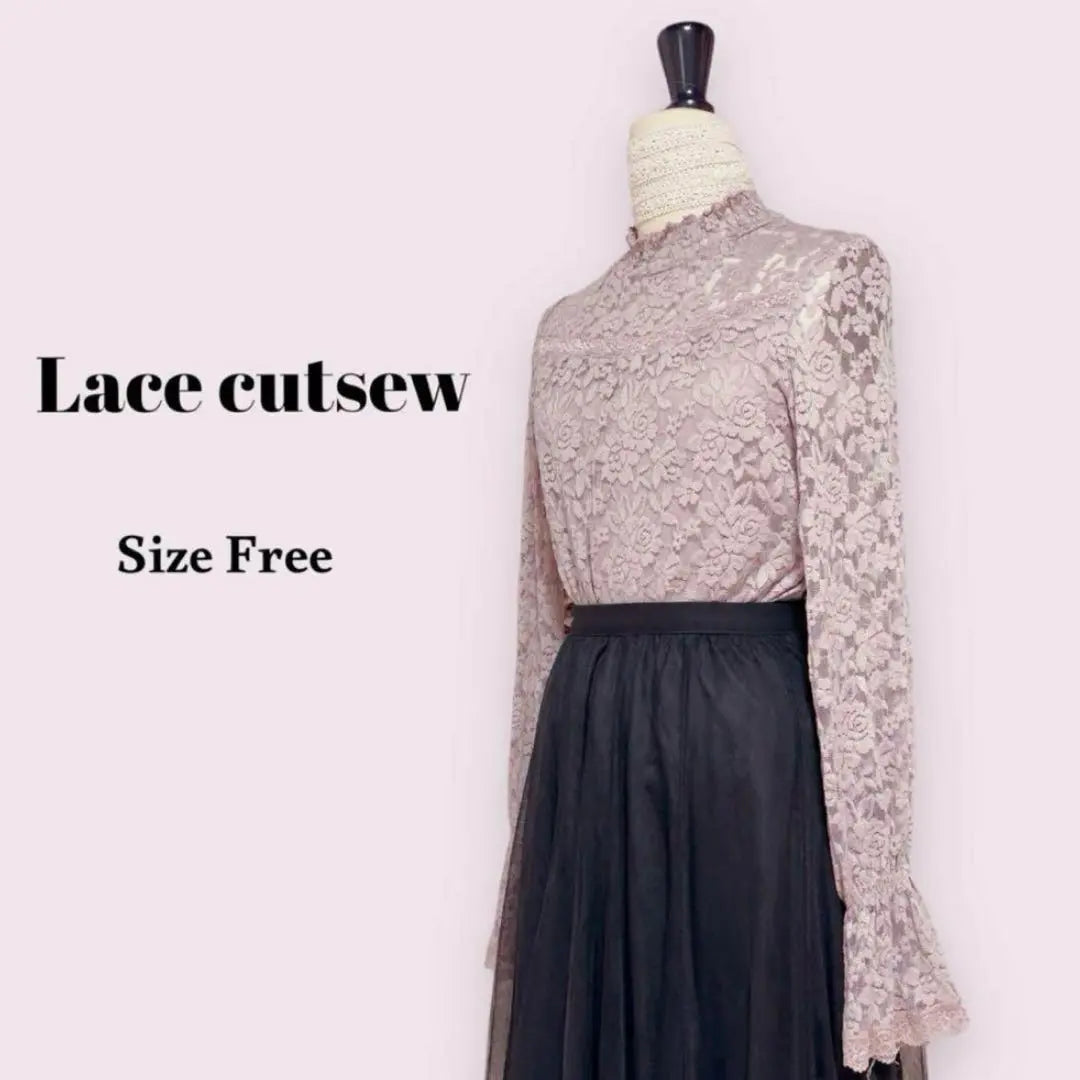 Total lace cut -and -sew pink free mass production type girly office clean | 総レースカットソー　ピンク　Free　量産型　ガーリー　オフィス　きれいめ