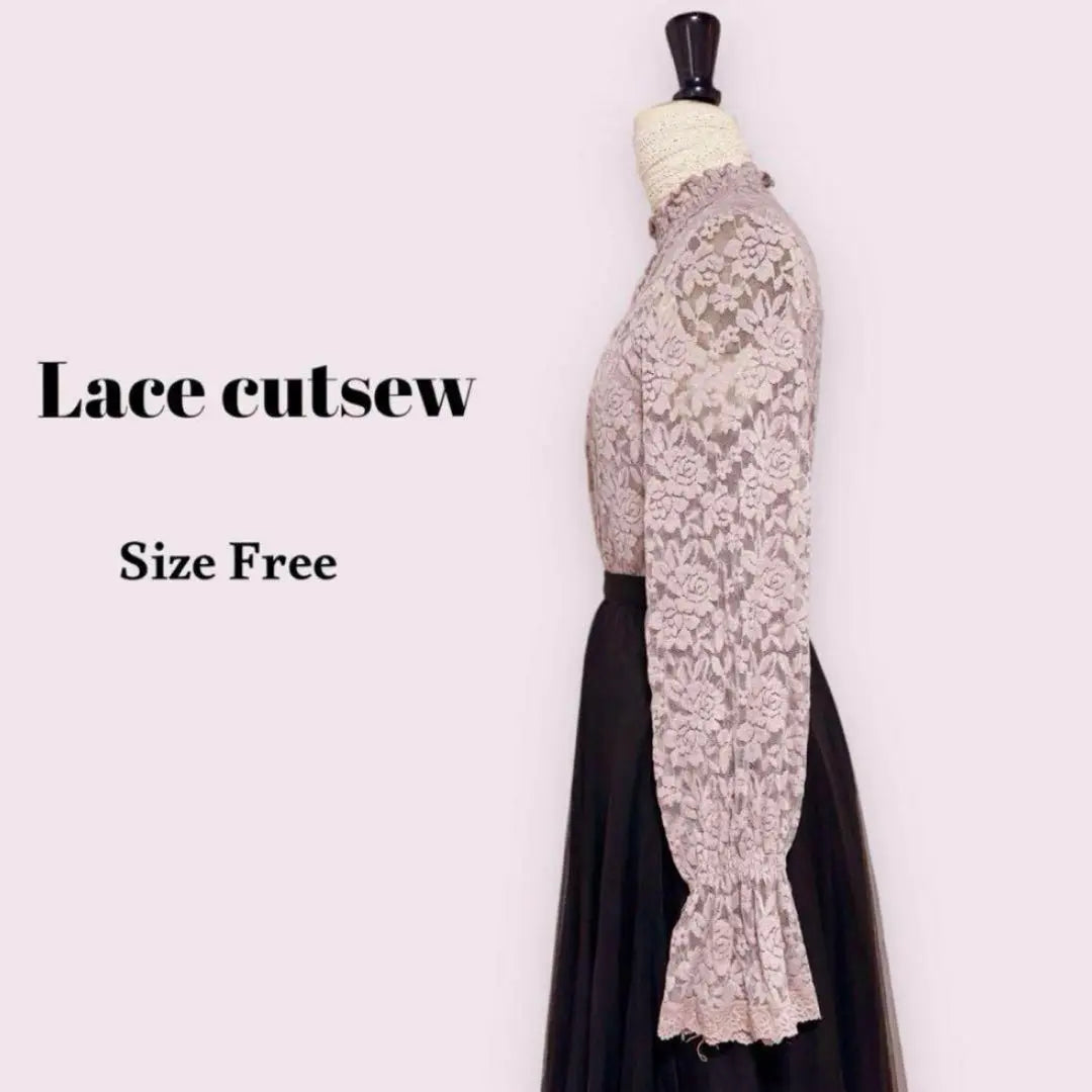 Total lace cut -and -sew pink free mass production type girly office clean | 総レースカットソー　ピンク　Free　量産型　ガーリー　オフィス　きれいめ