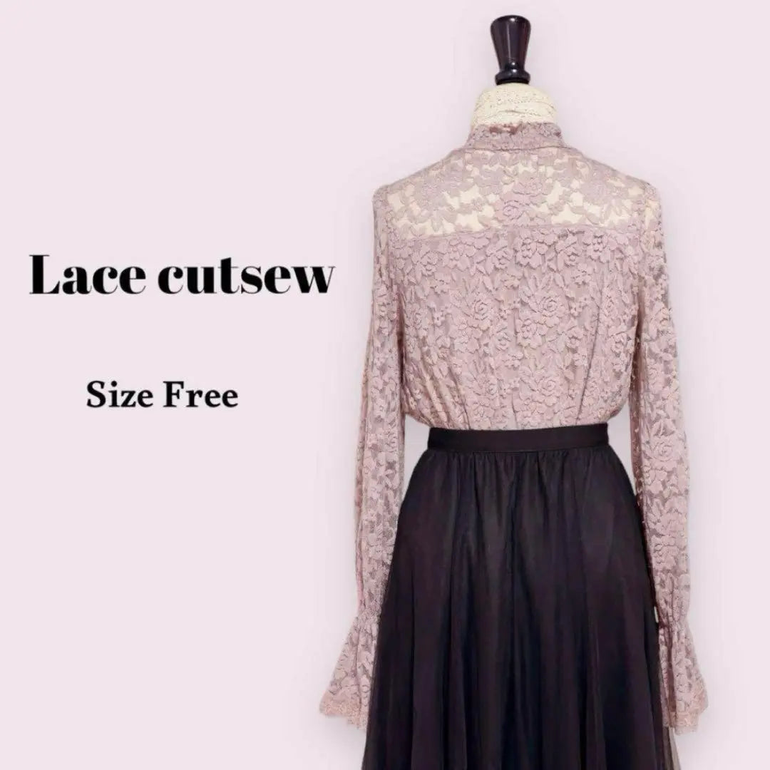 Total lace cut -and -sew pink free mass production type girly office clean | 総レースカットソー　ピンク　Free　量産型　ガーリー　オフィス　きれいめ