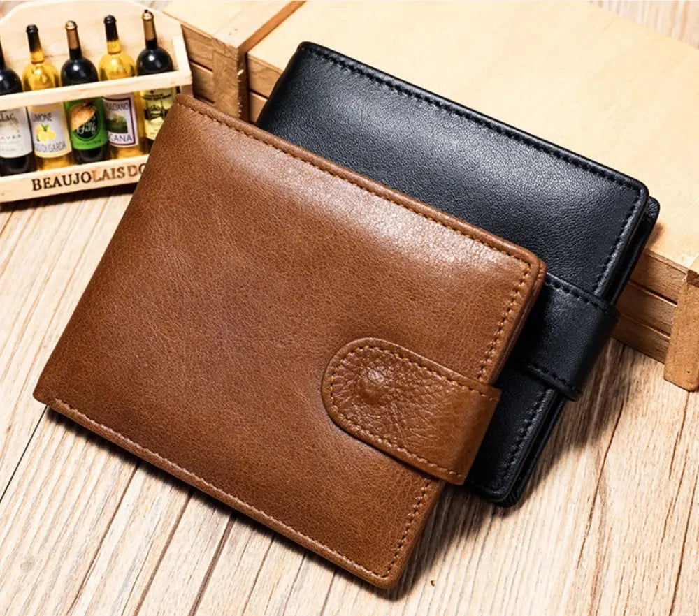 Men's Bifold Open Wallet Brown Coin ID Plain Fashion Mini Wallet