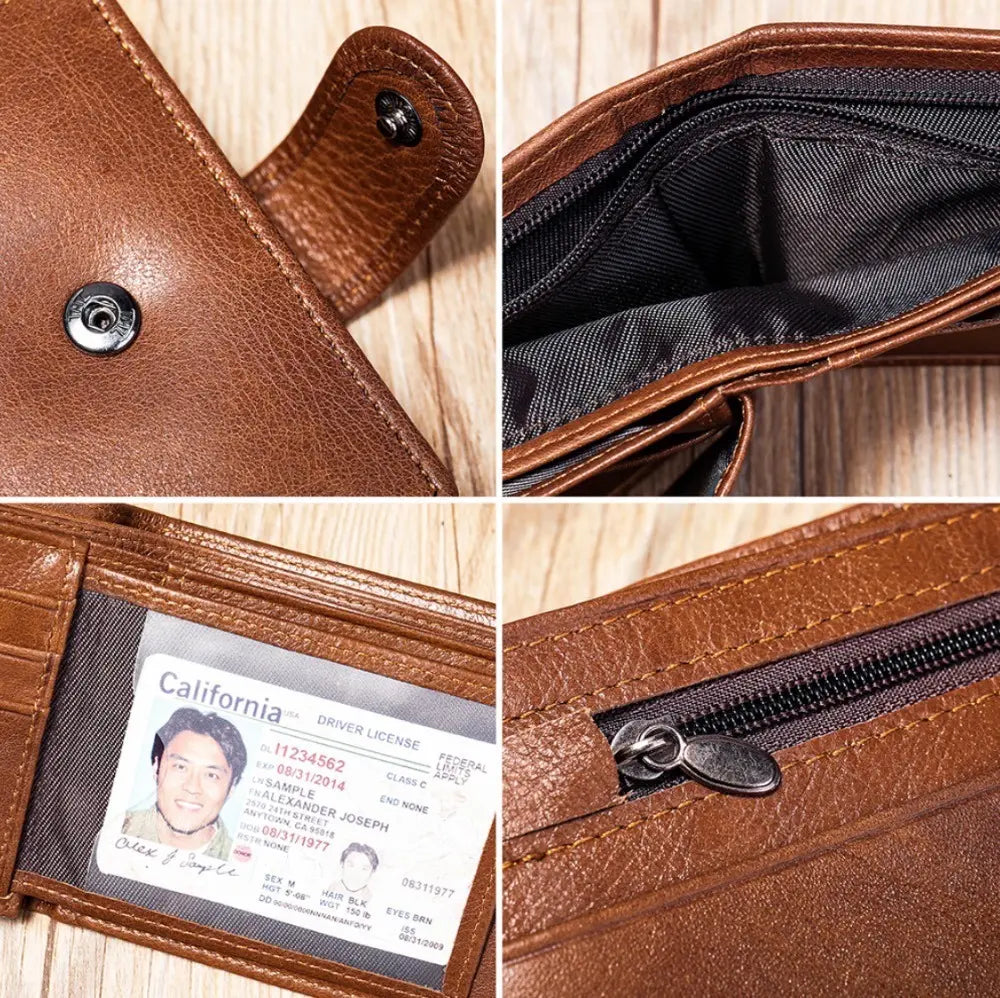 Men's Bifold Open Wallet Brown Coin ID Plain Fashion Mini Wallet