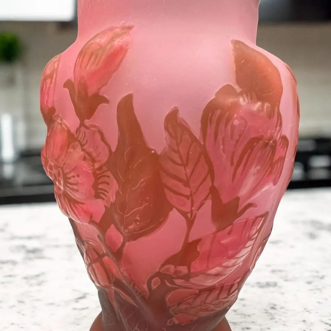 [With certificate] Emile Galle vase height 19cm width 8cm Cameo -carving souffle technique | 【証明書付】エミールガレ 花瓶 高さ19cm 幅8cm カメオ彫り スフレ技法