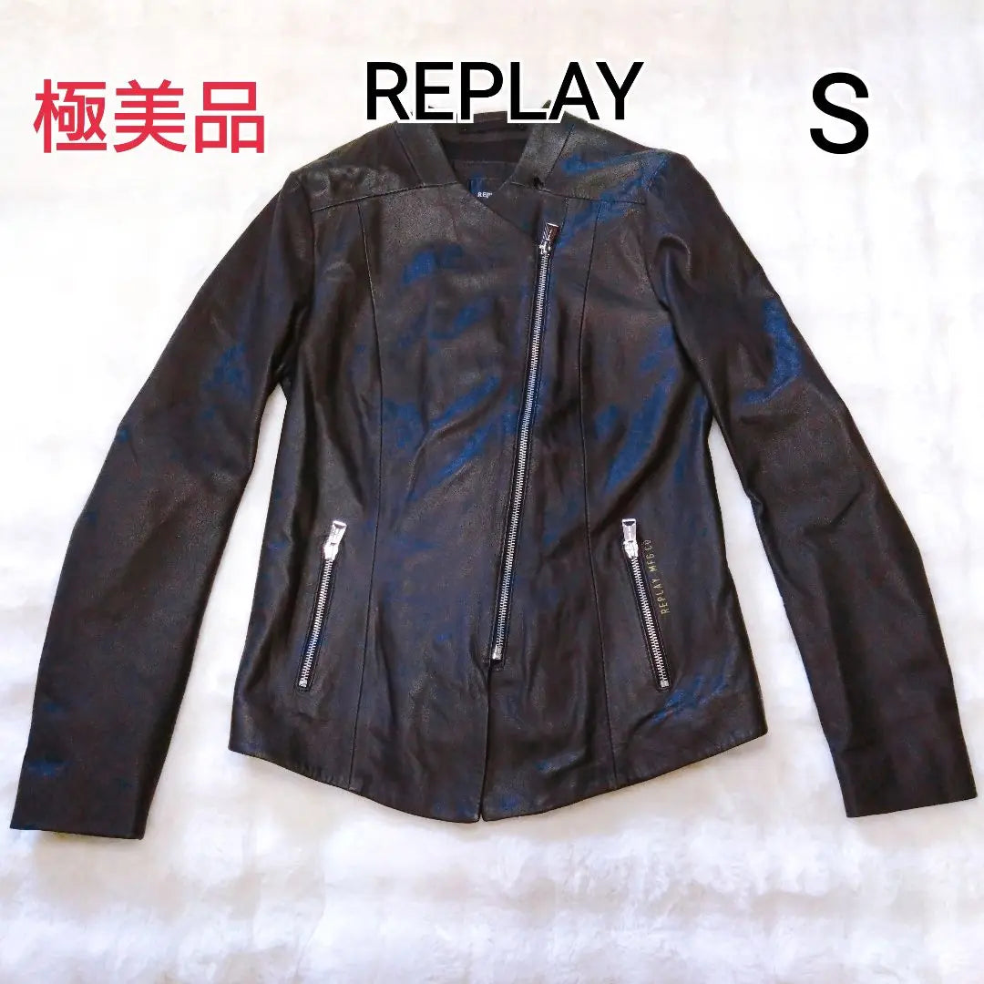 Good condition ☆ REPLAY Black Lamb Leather Single Riders S Replay Genuine Leather