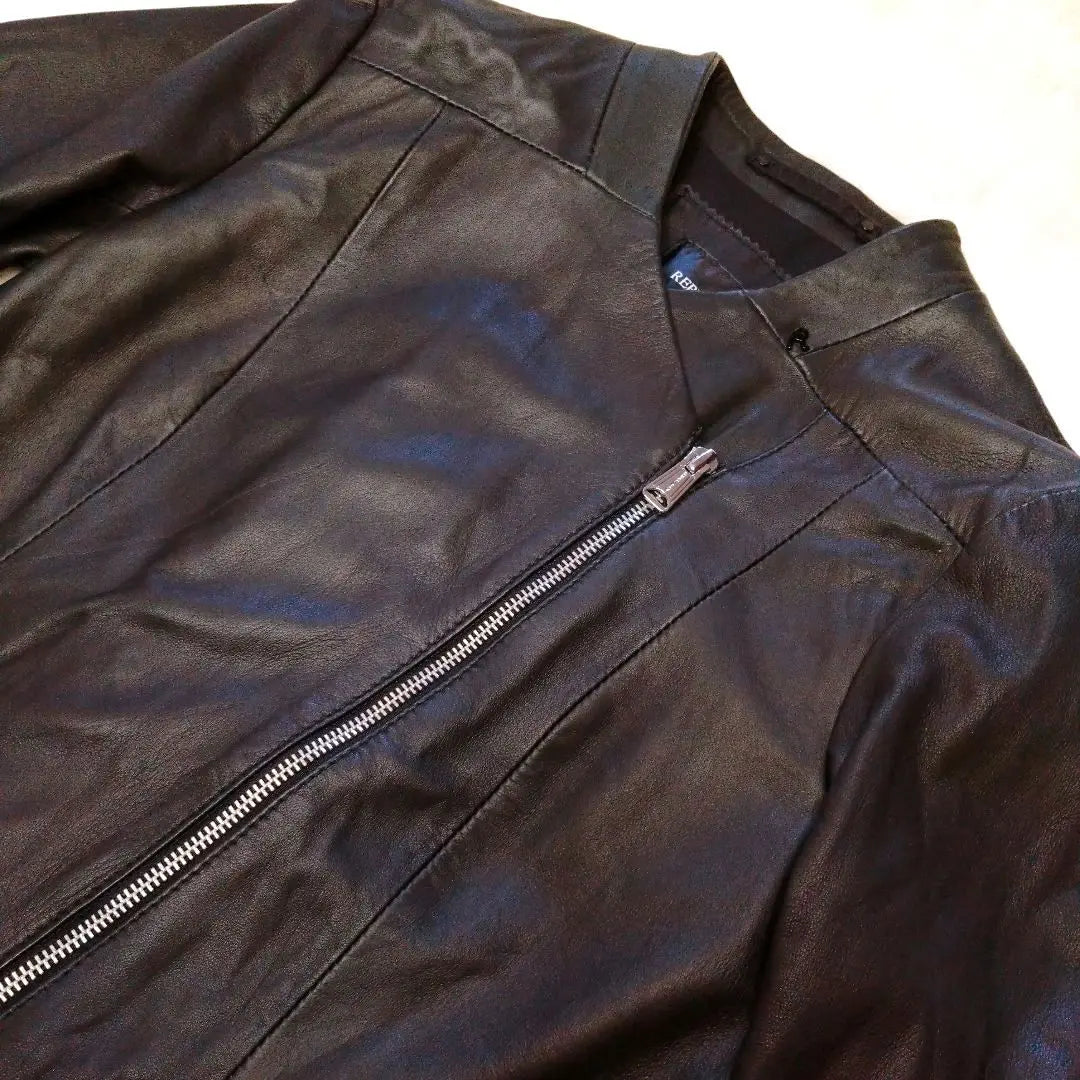 Good condition ☆ REPLAY Black Lamb Leather Single Riders S Replay Genuine Leather