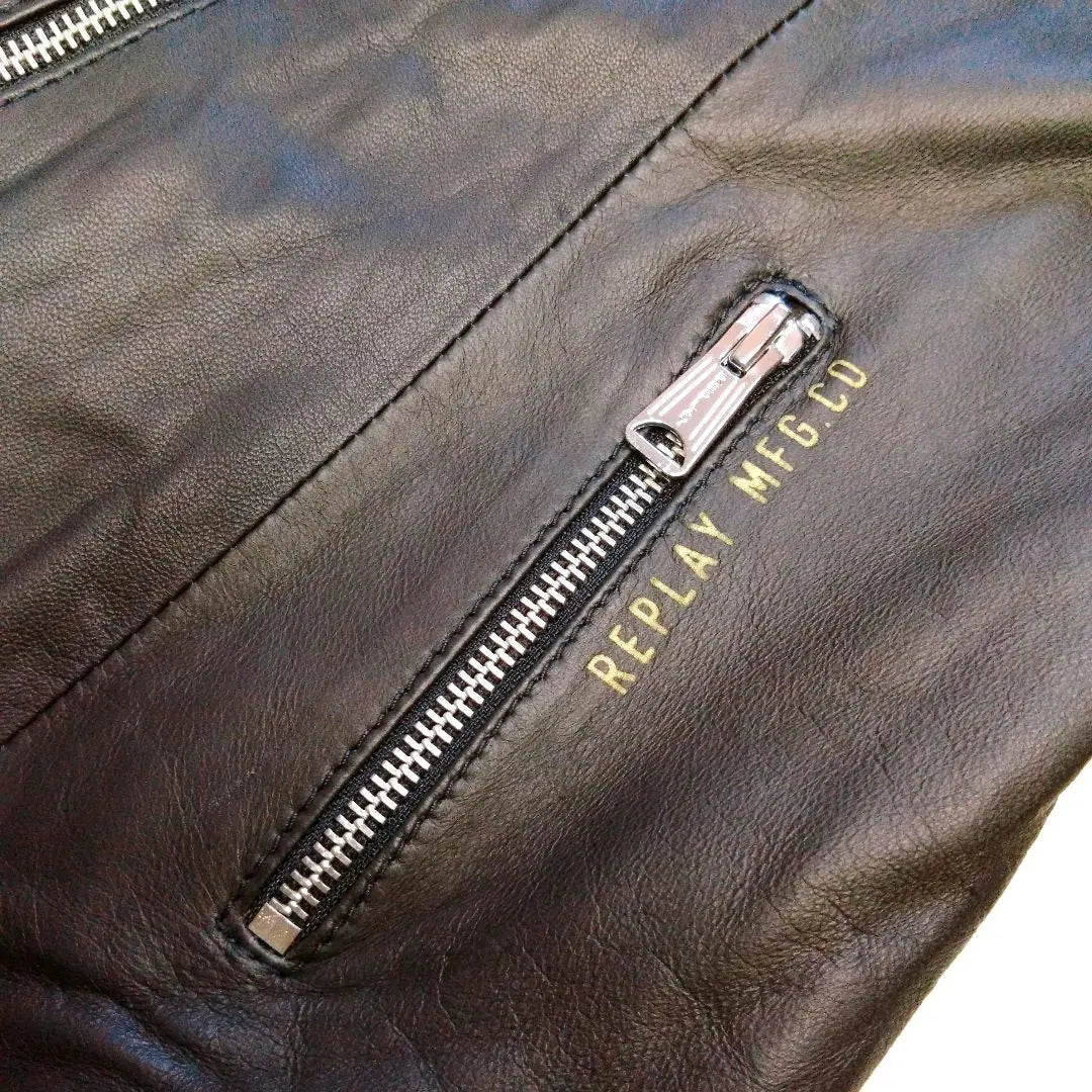 Good condition ☆ REPLAY Black Lamb Leather Single Riders S Replay Genuine Leather