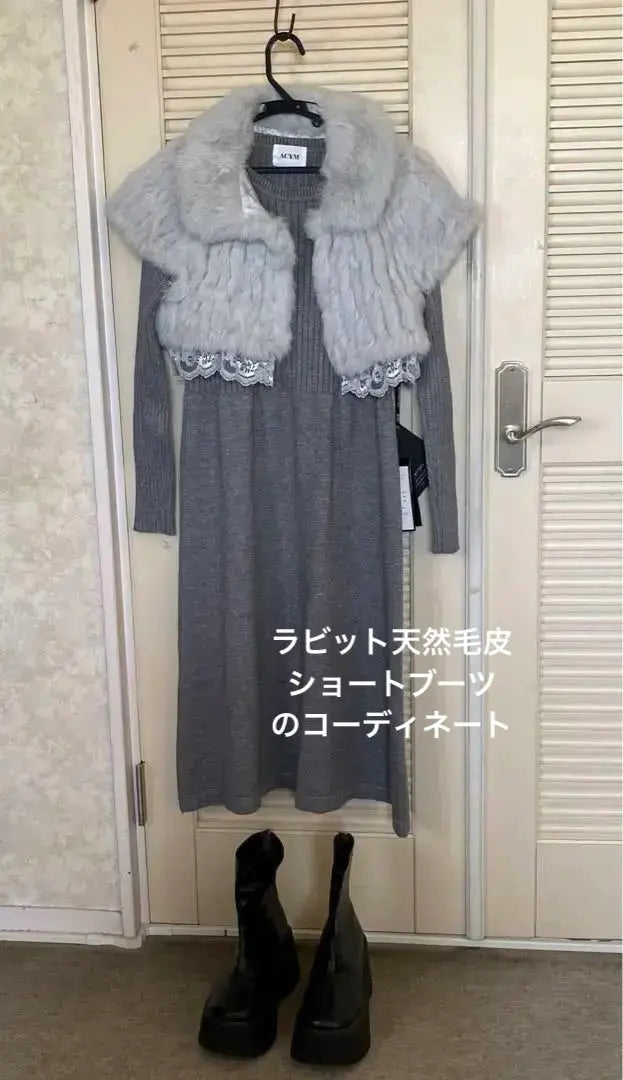 ACYM⭐︎ Knit dress & poncho-shaped vest set⭐︎F⭐︎Gray⭐︎Good condition