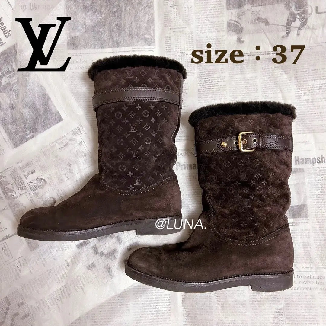 Buen estado★ Louis Vuitton * Botas boa de ante con monograma Botas de piel de oveja