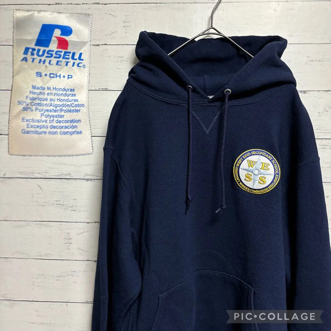 RUSSELL ATHLETIC patch embroidery pullover hoodie brushed lining