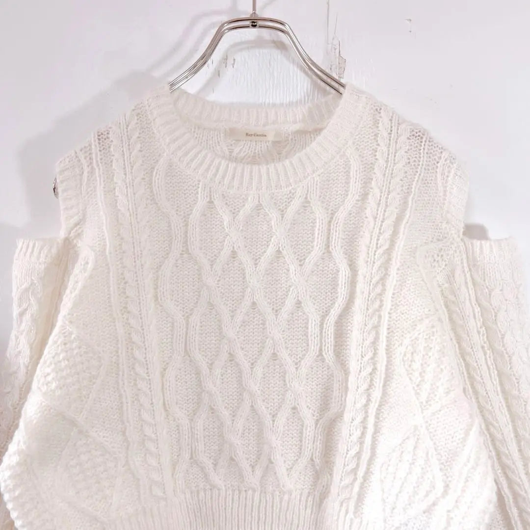 [Beauty] Reikazun [F] Short length sweater cable knitting open shoulder | 【美品】レイカズン【Ｆ】ショート丈セーター　ケーブル編み　オープンショルダー