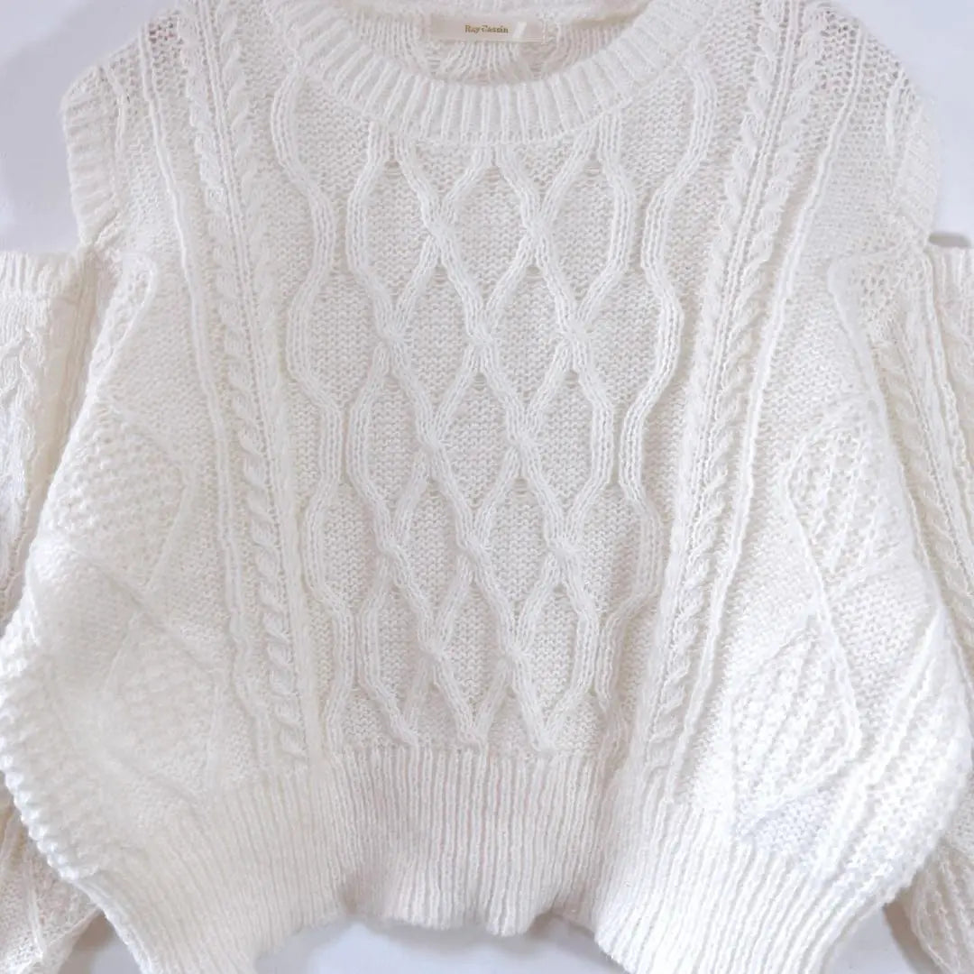 [Beauty] Reikazun [F] Short length sweater cable knitting open shoulder | 【美品】レイカズン【Ｆ】ショート丈セーター　ケーブル編み　オープンショルダー