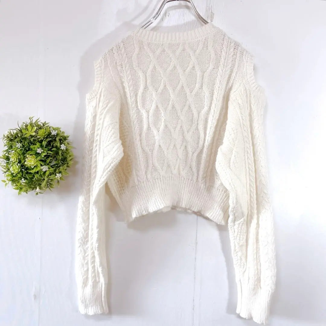 [Beauty] Reikazun [F] Short length sweater cable knitting open shoulder | 【美品】レイカズン【Ｆ】ショート丈セーター　ケーブル編み　オープンショルダー