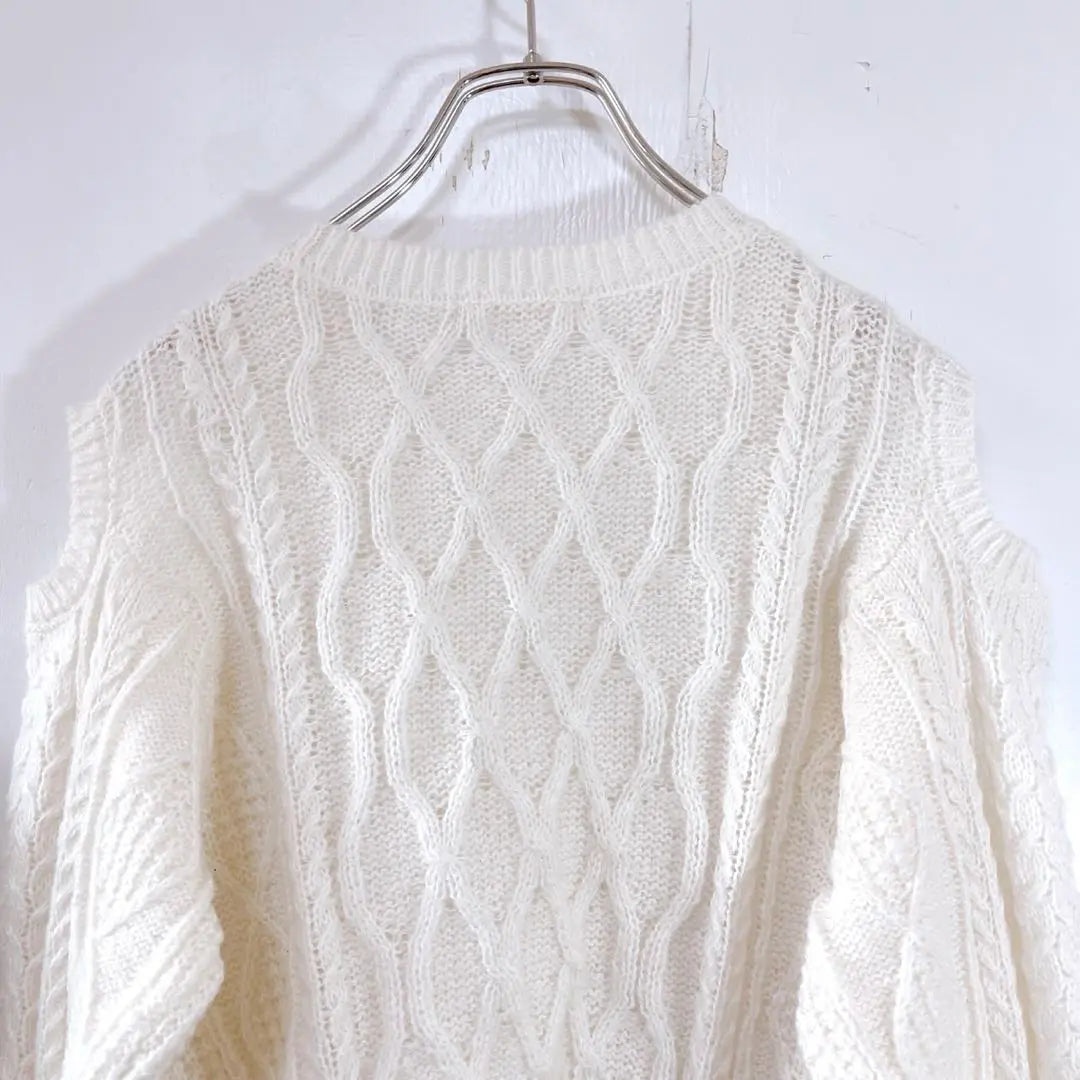 [Beauty] Reikazun [F] Short length sweater cable knitting open shoulder | 【美品】レイカズン【Ｆ】ショート丈セーター　ケーブル編み　オープンショルダー