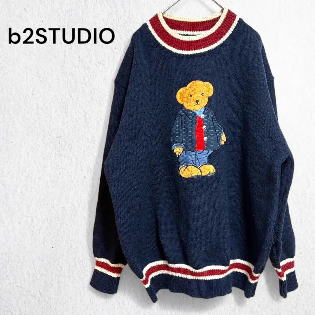 BSTUDIO Kids Bear Knit Sweater Drop Shoulder Teddy Bear