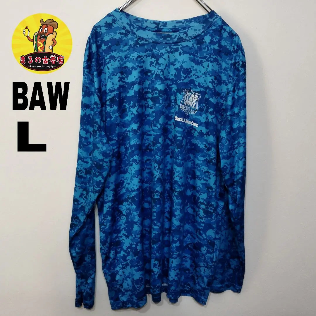 USA Vintage BAW Beck & Master Long T-shirt L Blue Digital Camo Pattern