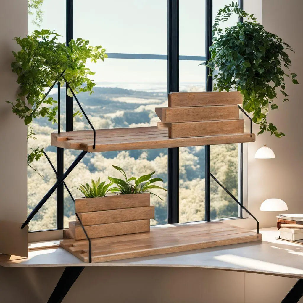 ☆Estante de pared, madera natural, juego de 2 piezas, estante de exhibición, fácil de instalar