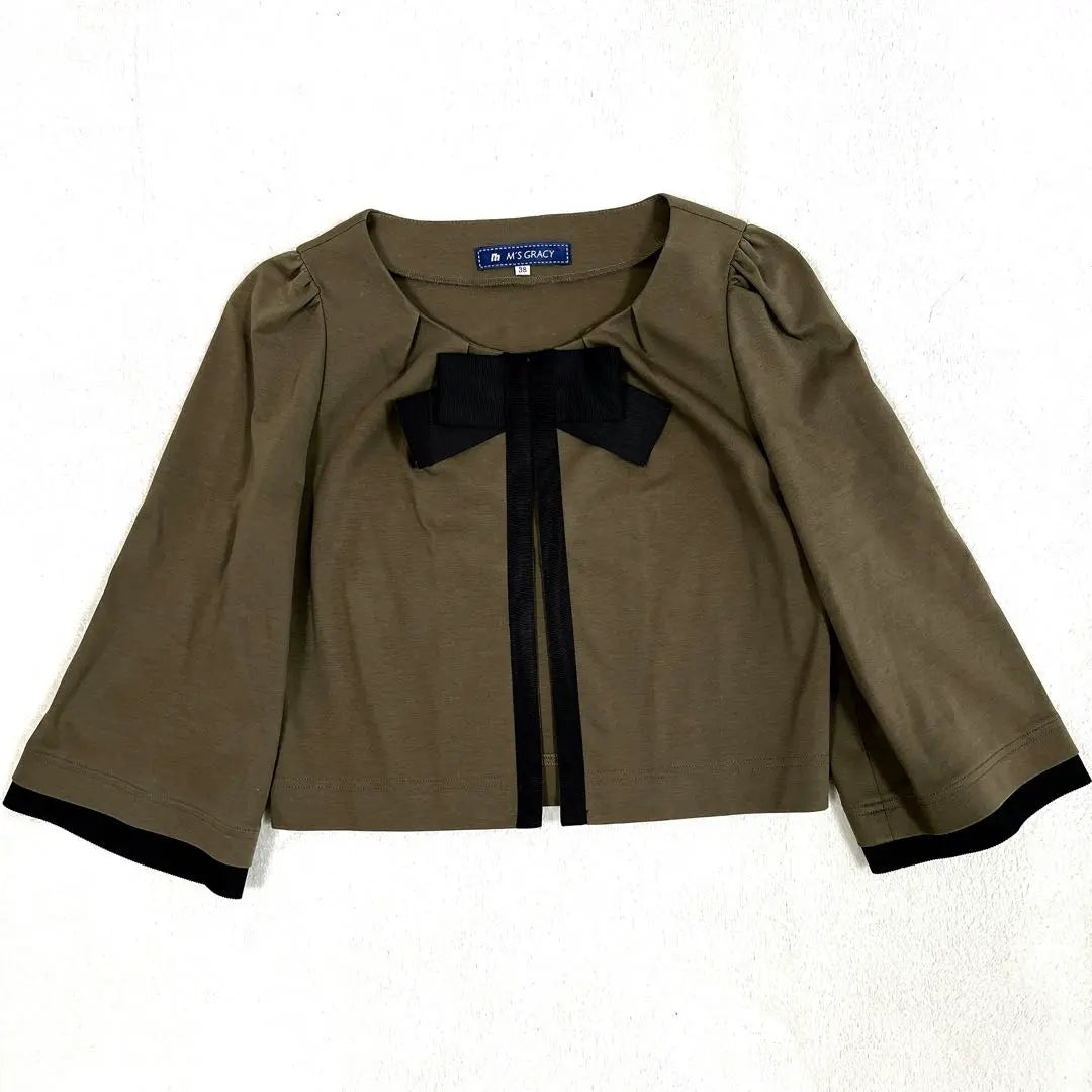 Beautiful goods ✨M's GRACY Khaki Ribbon No Color Jacket | 美品✨M'S GRACY カーキ リボン ノーカラージャケット