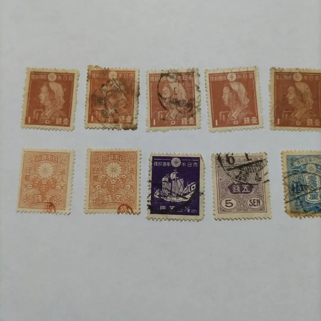 8 stamps for the early Showa era, 2 old stamps, 10 sheets for 5 stamps (all with postmarks)