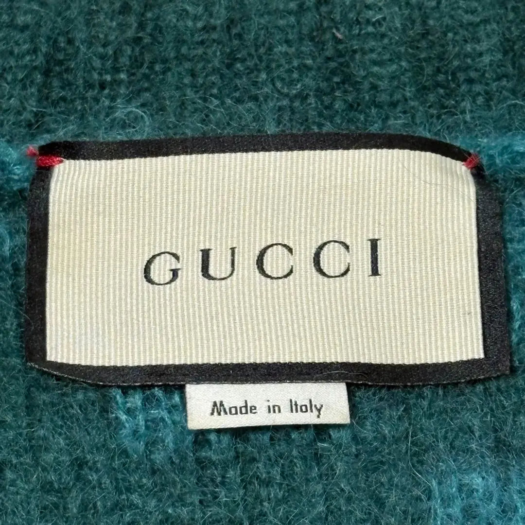 ★Extremadamente raro★ Jersey de punto de mohair GUCCI con cuello en V, fabricado en Italia, estampado GG, verde