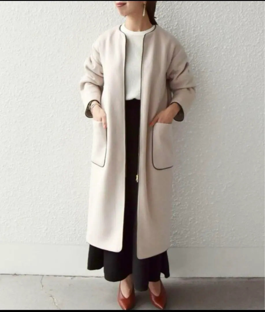 SHIPS any non-mulling wool collarless piping long coat