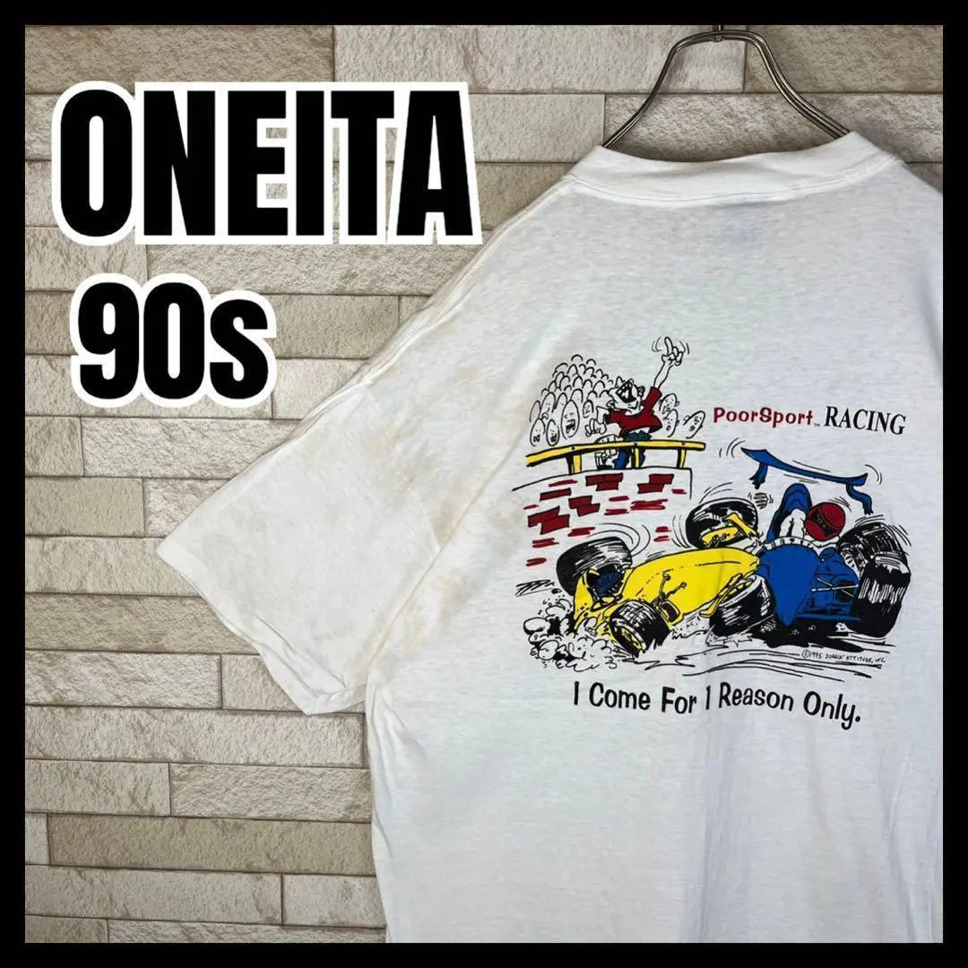 Camiseta ONEITA de los años 90 con estampado de espalda Vintage de punto único | ONEITA T de los 90