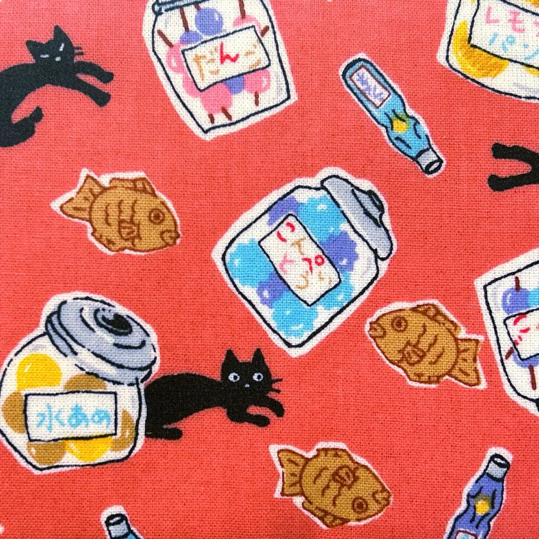 1074 Bolsa (caramelo y gato negro) gato laminado hecho a mano | 1074 ポーチ （駄菓子と黒ねこ） ねこ ハンドメイド ラミネート