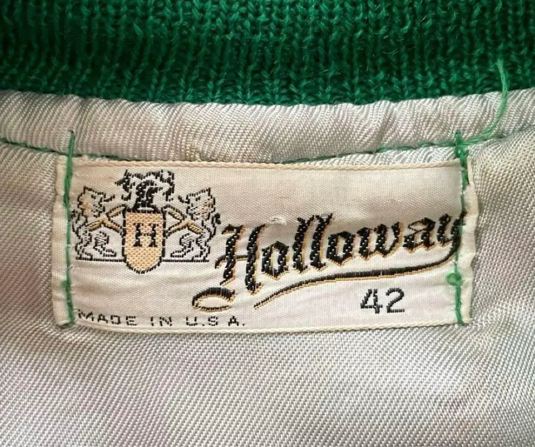 ★60s USA made HOLLOWAY Holloway sleeve leather stadium jacket green 42