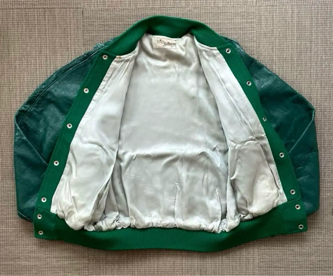 ★60s USA made HOLLOWAY Holloway sleeve leather stadium jacket green 42