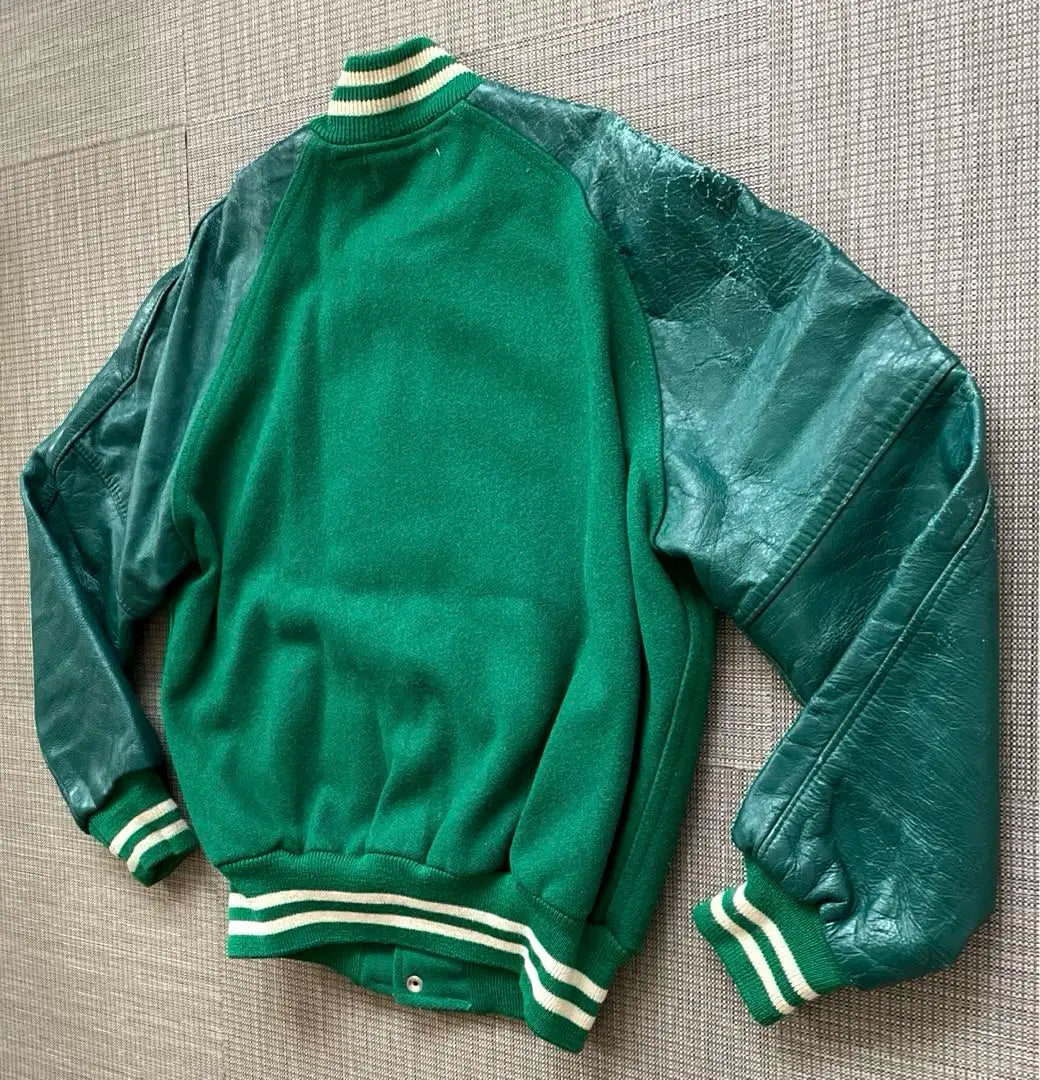 ★60s USA made HOLLOWAY Holloway sleeve leather stadium jacket green 42