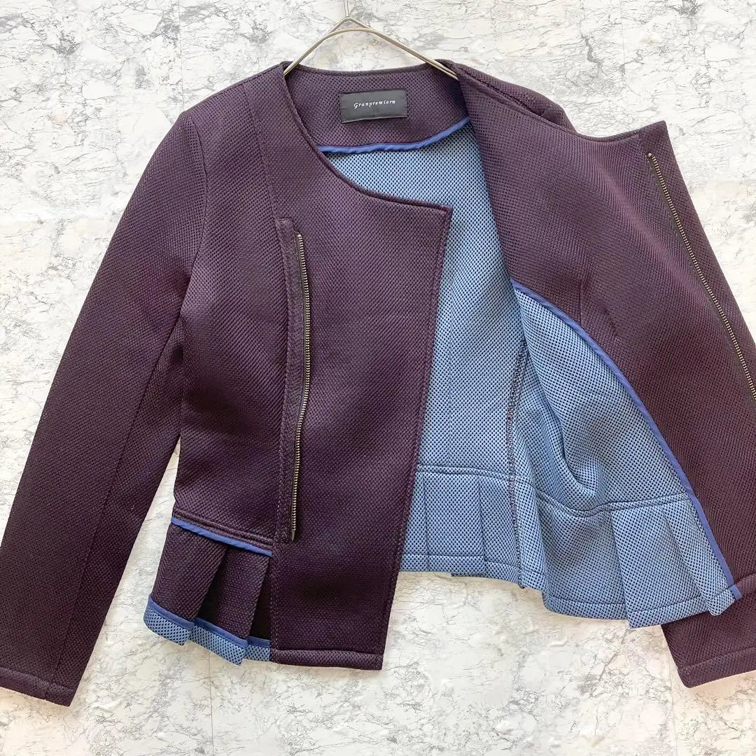 Elegant ♡ Grand Premier QVC Bicolor Color-coordinated mesh no-collar jacket Spring