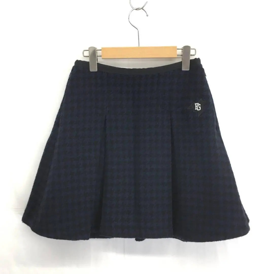 PEARLY GATES: Houndstooth pattern wool pleated skirt ●0 ●Navy