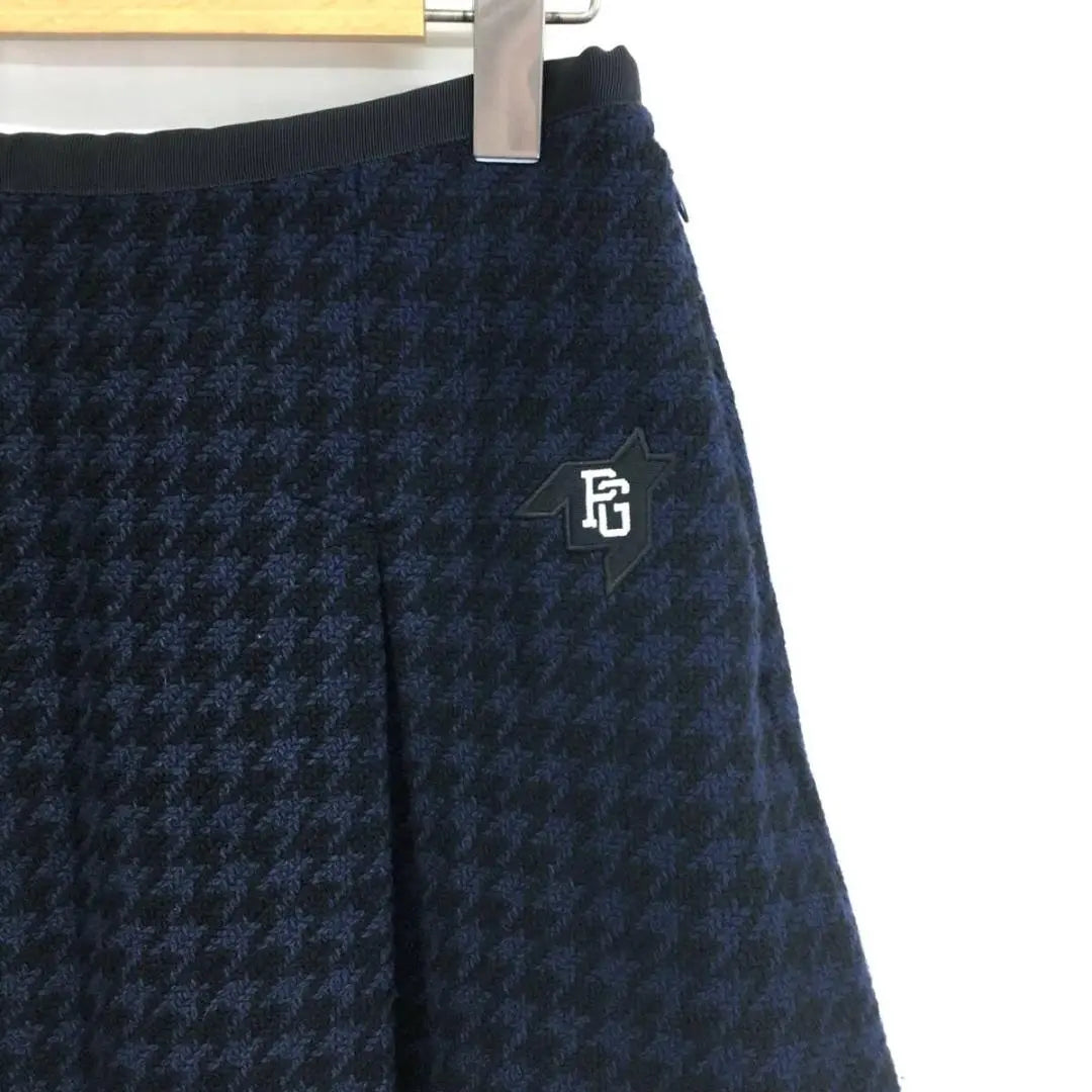 PEARLY GATES: Houndstooth pattern wool pleated skirt ●0 ●Navy