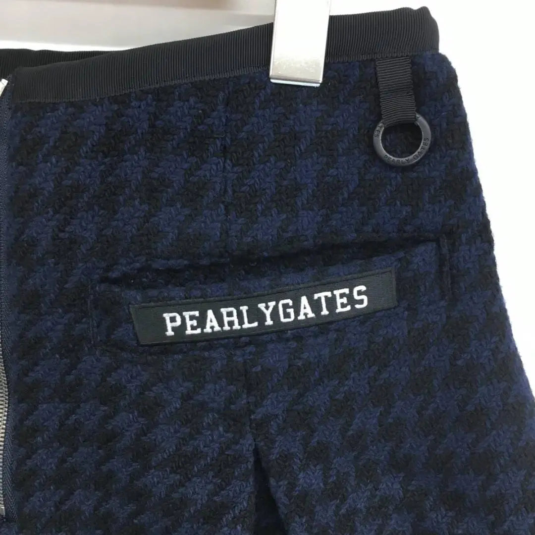 PEARLY GATES: Houndstooth pattern wool pleated skirt ●0 ●Navy