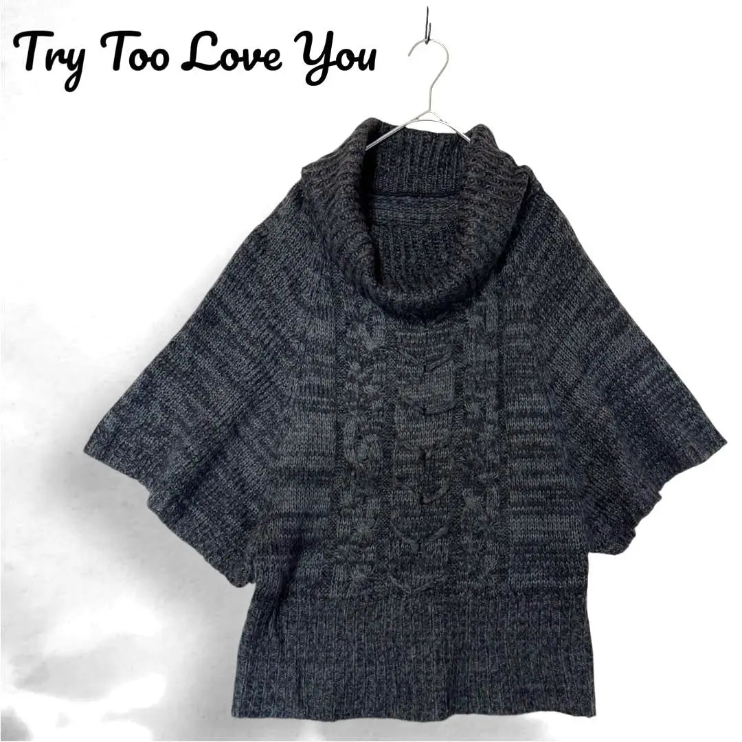 Try Too Love You 5/4 sleeve knit grey turtleneck