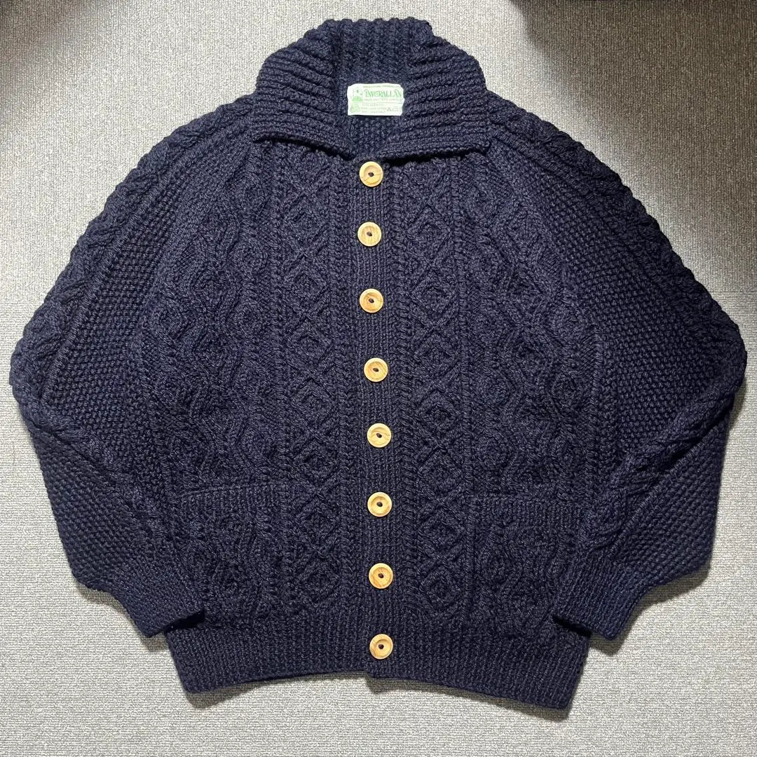 Inver Alan 3A Collar Knit Cardigan Dark Navy Hand Knitted