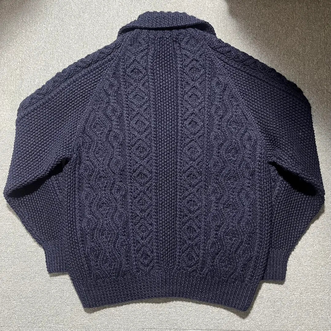 Inver Alan 3A Collar Knit Cardigan Dark Navy Hand Knitted