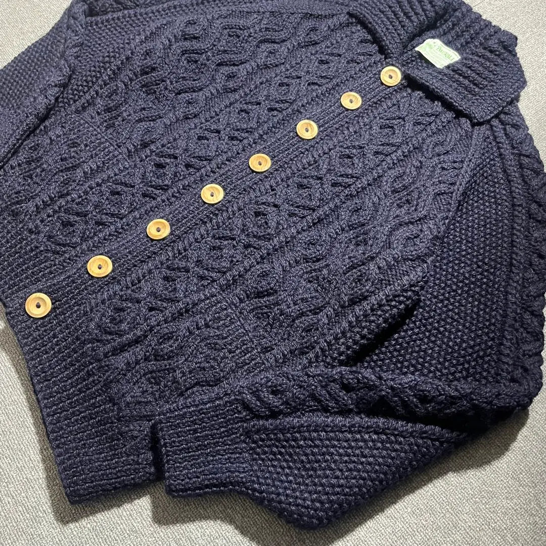 Inver Alan 3A Collar Knit Cardigan Dark Navy Hand Knitted