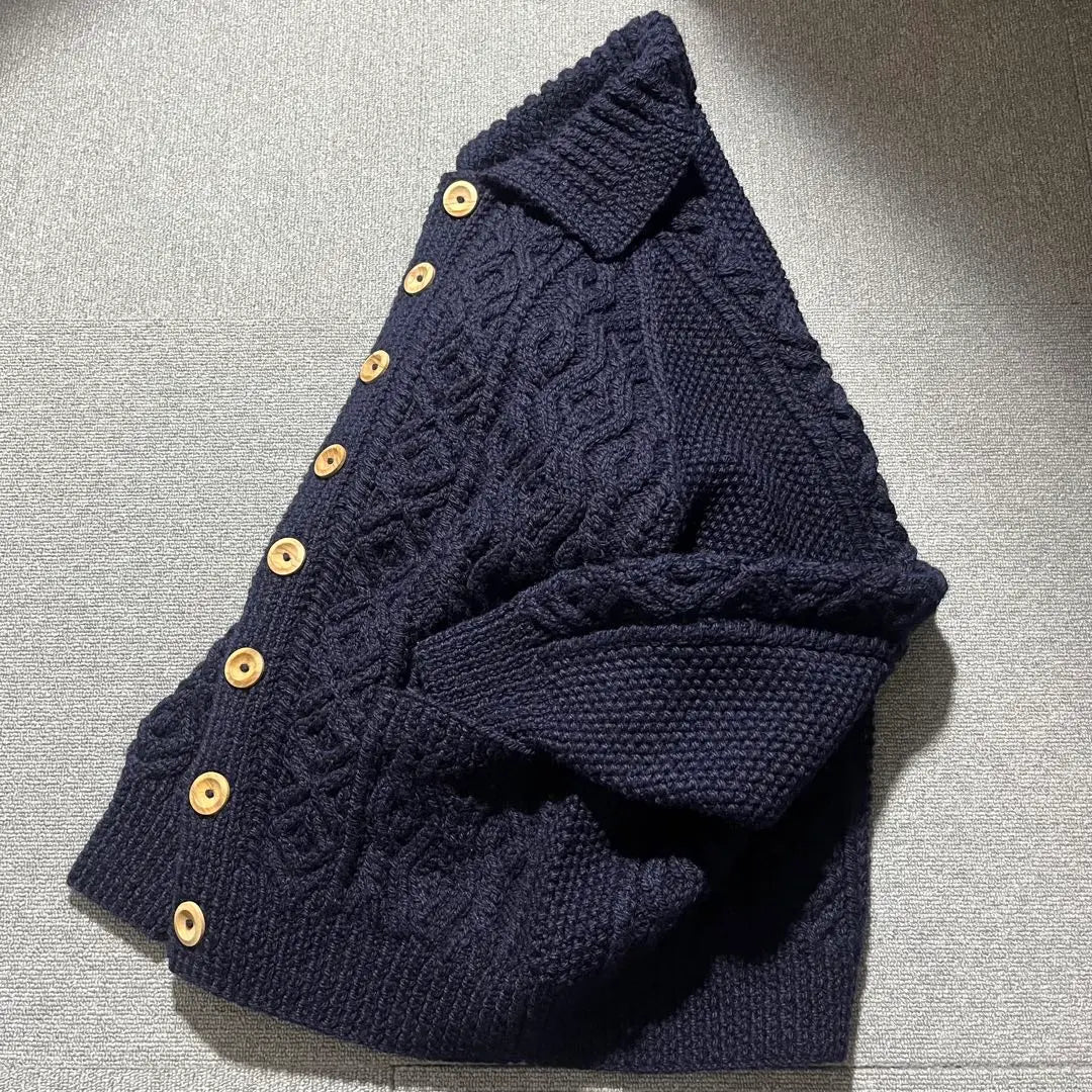 Inver Alan 3A Collar Knit Cardigan Dark Navy Hand Knitted