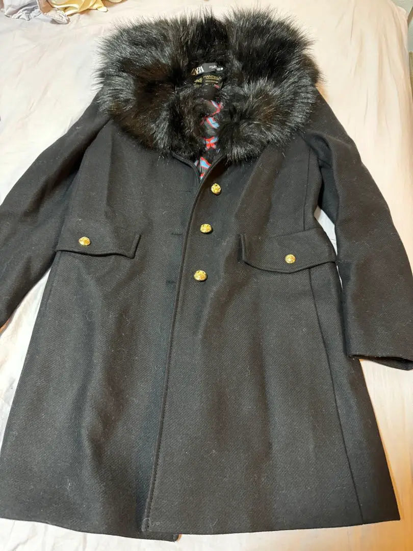 [ZARA] MANTECO★Fur/Long coat/Wool/Black