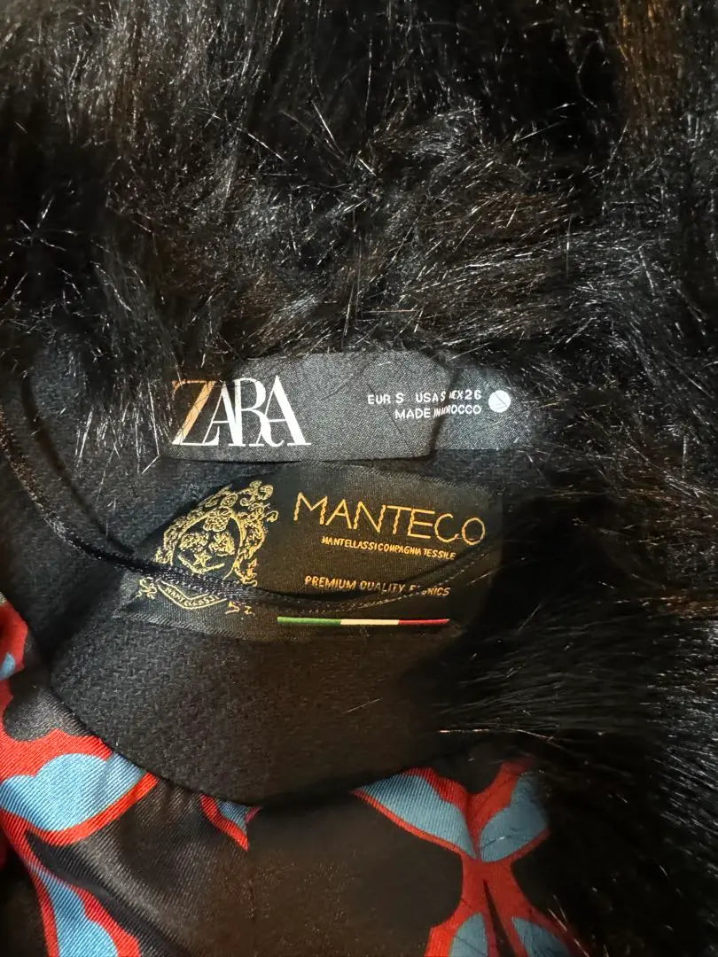 [ZARA] MANTECO★Pelo/Abrigo largo/Lana/Negro