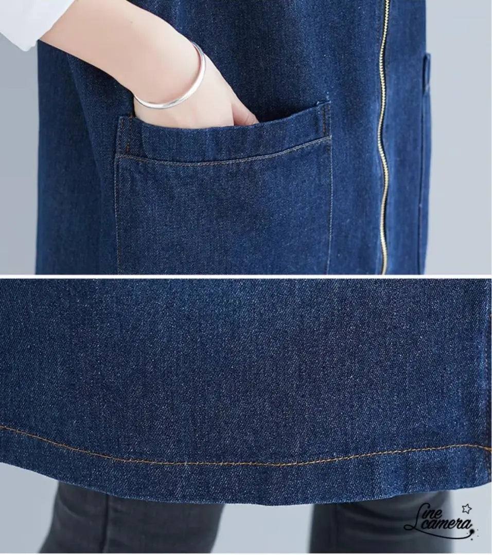 XL [Nuevo] Otoño Primavera Comida Denim Best Wear Lean Layer | XL【新品】秋 春 フード付き デニムベスト 着痩せ レイヤード