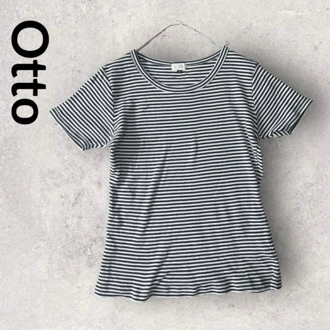 Otto Short Sleeve Shirt Striped Cut and Sew (M) Navy White Stretch Cotton