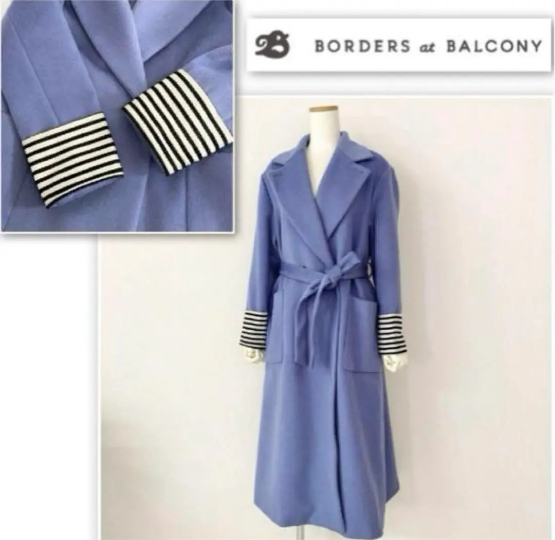 [Good condition] BORDERS at BALCONY Long Coat Cashmere 36 Blue